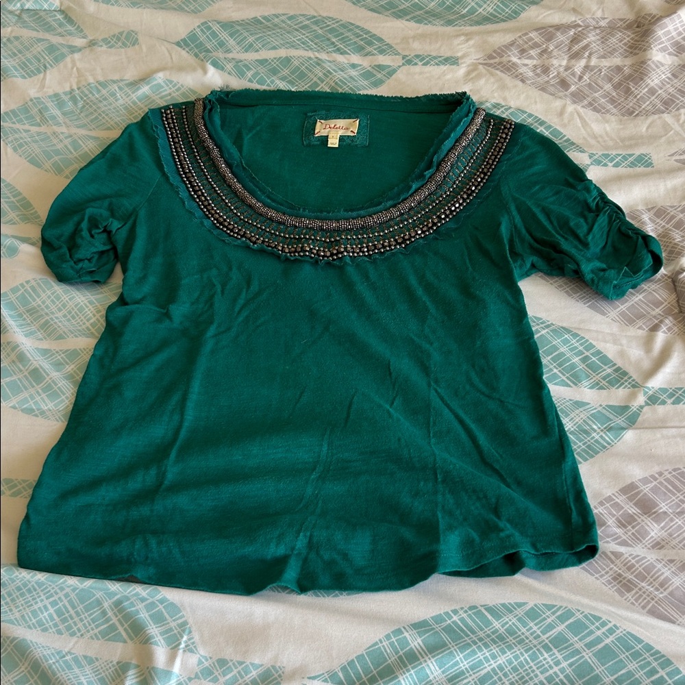 Deletta Emerald Beaded Scoop Neck Blouse